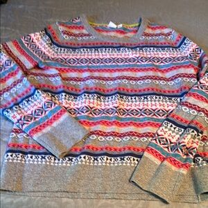 GAP Red and Blue Crew Neck Sweater Fair Isle Pattern